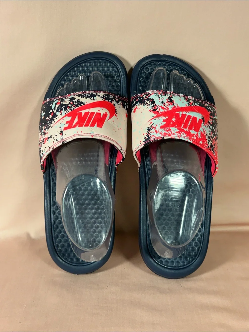 Nike Benassi JDI Print Splash Ink Minimalistic Unisex Blk/Pink Slides SZ 8/CM 25
